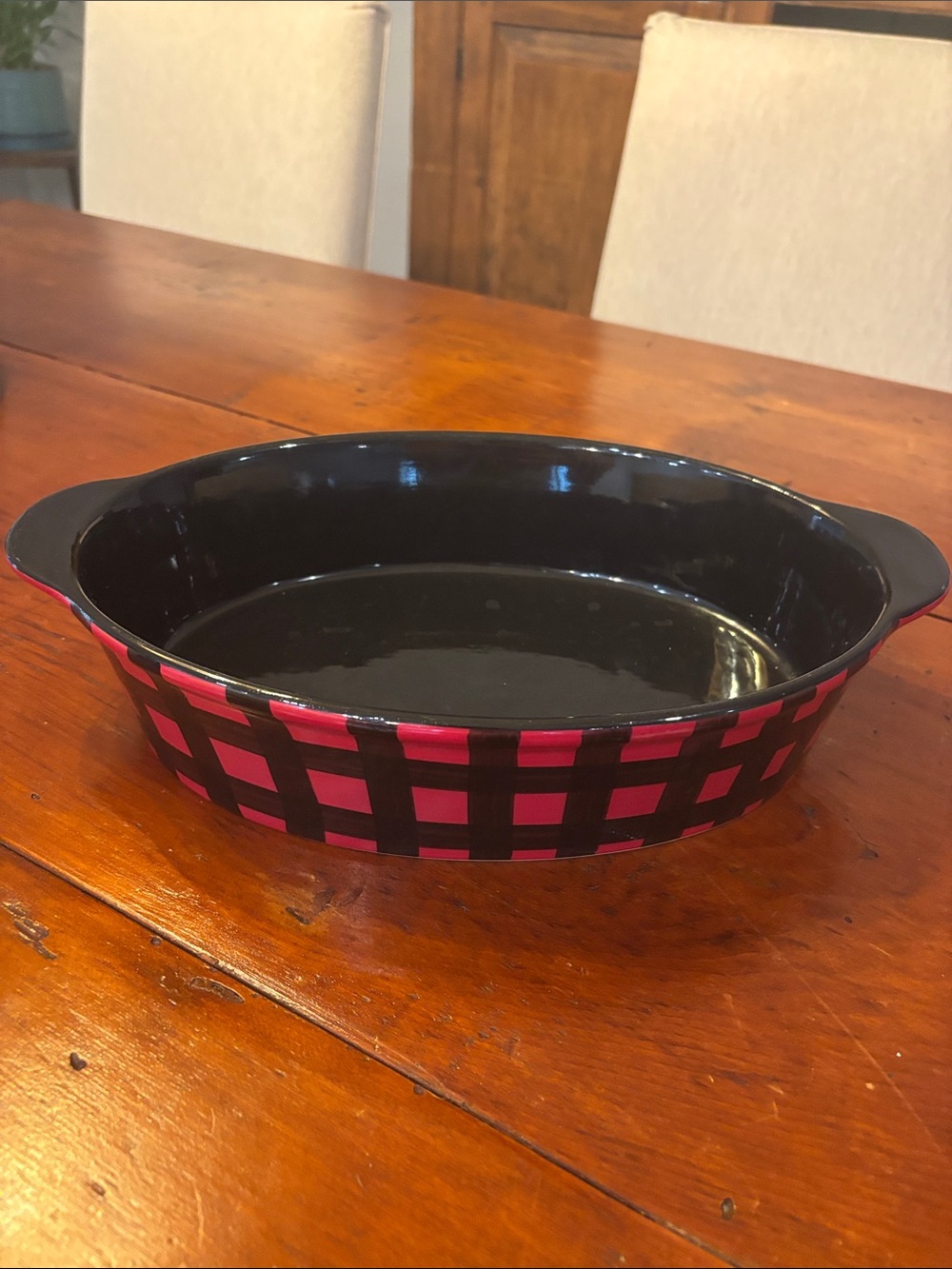 Black and Red Buffalo Check Ceramic Baking Dish